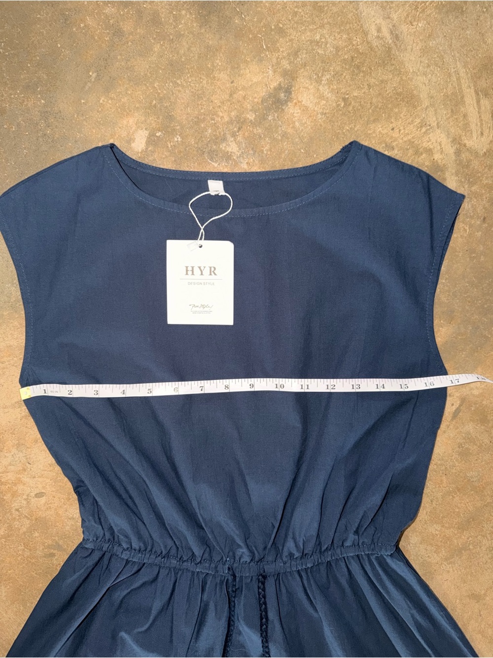 HYR Navy Sleeveless Midi Cotton Dress Tassel Tie Waist NWT Size S - Picture 4 of 10
